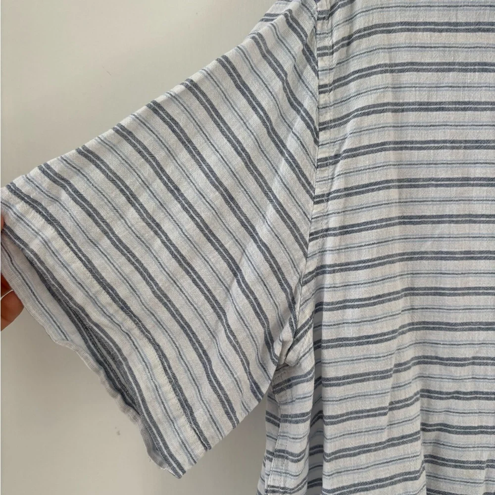Weatherproof Men XL Striped Button Down Shirt Blue White Washable Linen Spring - Picture 3 of 8